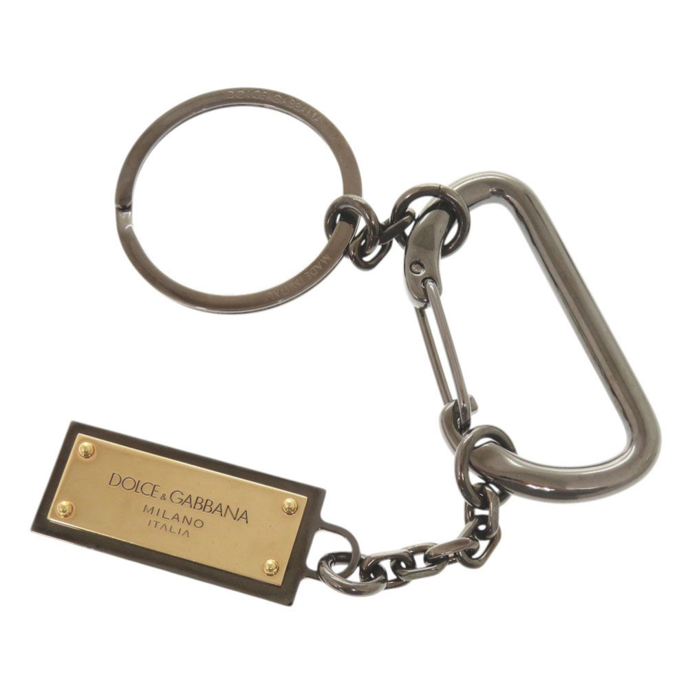 Dolce & Gabbana Logo Plate Metal Gunmetal Keychain Accessory Bag Charm 0681DO...